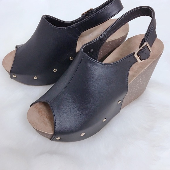 Black Vegan Leather Wedges - Picture 3 of 8